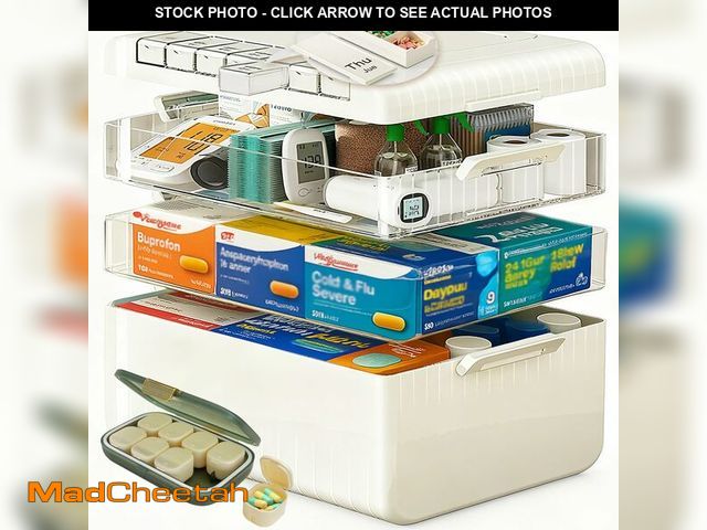 Lot 74-14079351 - Dizaolive Large Medicine Cabinet Pill Organizer 3 Tier First Aid Storage with Foldable Handle for Ho...