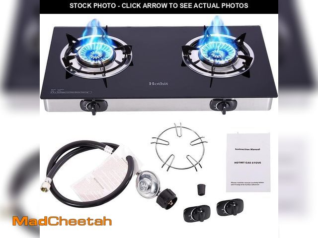 Lot 74-14182288 - JEREMY CASS 28.5 in. 2 Burners Portable Gas Cooktop in Stainless Steel with Tempered Glass Panel - U...