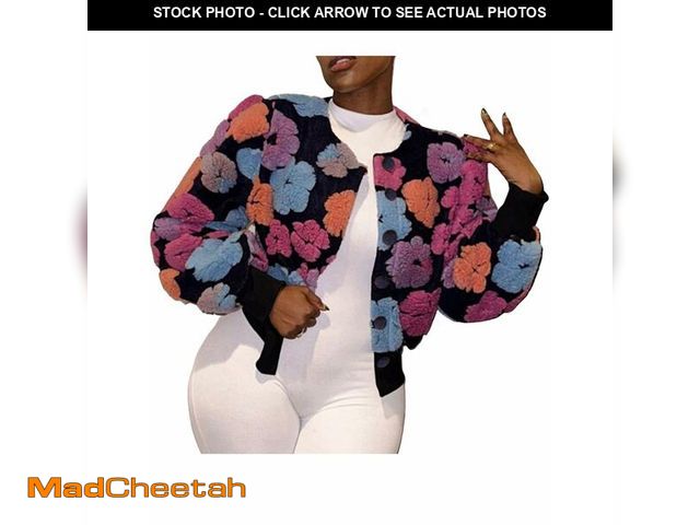 Lot 74-12969079 - Aimiray Women's Cropped Floral Print Jacket Long Sleeve Fleece Warm Bomber Jacket Lightweight Button...