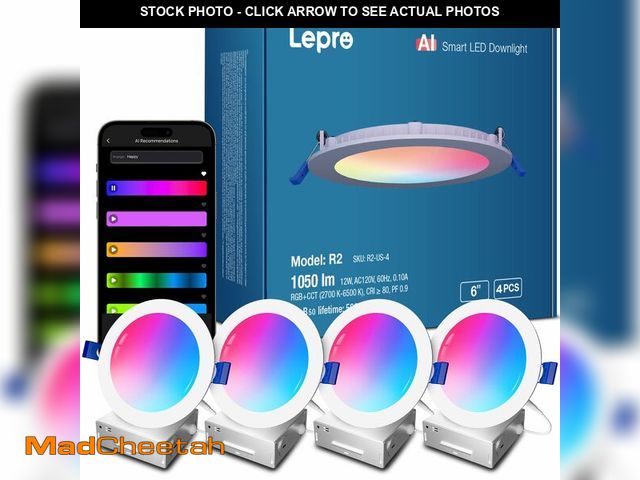 Lot 74-12714095 - Lepro R2 AI Smart LED Recessed Lighting 6 Inch, RGB+Cool/Warm White APP Control Ceiling Lights, Alex...
