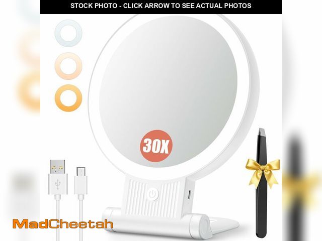 Lot 74-13622144 - Auxmir 1X/30X Magnifying Mirror with Light, Double Sided Makeup Mirror with Adjustable 3 Color Light...