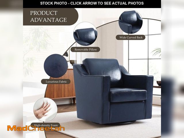 Lot 74-14346502 - (MISSING ONE CHAIR) Uixe Modern Navy Faux Leather Upholstered Swivel Accent Barrel Chair with Metal ...