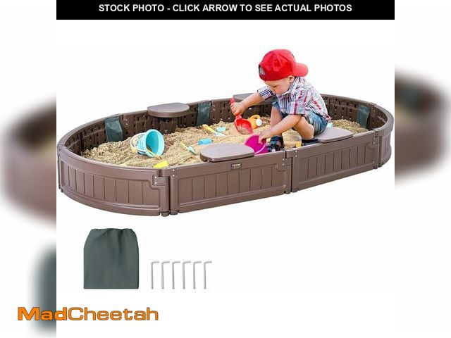 Lot 74-12695993 - VEVOR Sandbox with Cover, 72 x 41.5 x 9.1 in Oval Sand Box, HDPE Sand Pit with 4 Corner Seating and ...