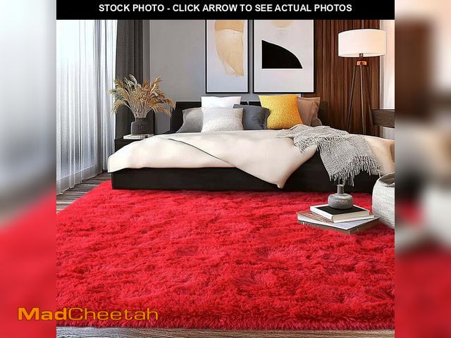 Lot 74-12779292 - Socofuz 8'x10' Soft Fluffy Rug, Red Non-Slip Carpets for Living Room, Girls Kids Playroom, Classroom...