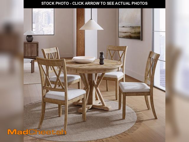 Lot 74-12299945 - Farmhouse Solid Wood Dining Chairs Upholstered 3 Armless and 1 armchair - Set of 4 - UNUSED