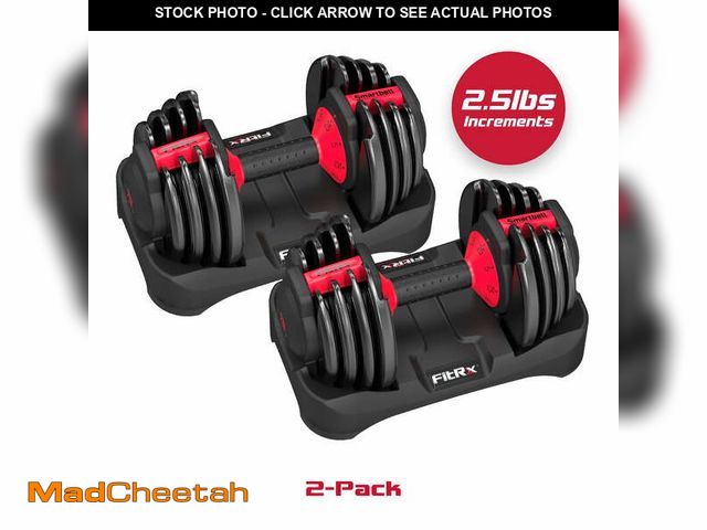 Lot 74-13042794 - FitRx Adjustable Dumbbells 2-Pack, 25lb SmartBell Dumbbell Set with 9-in-1 Quick-Select Weights, 2.5...