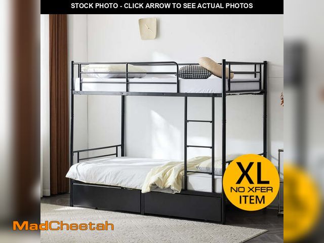 Lot 74-13776583 - Ktaxon Metal Twin over Twin Bunk Bed with 2 Drawer &amp; 2 Ladders for Bedroom, Black - UNUSED
