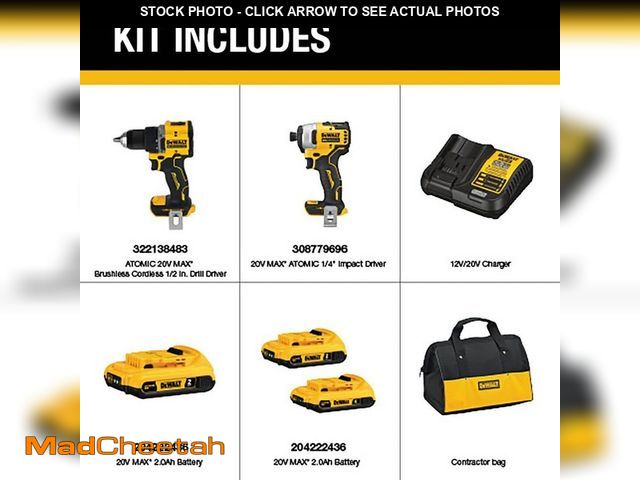 Lot 74-12791151 - (MISSING BATTERIES) DEWALT ATOMIC 20-Volt MAX Lithium-Ion Cordless Combo Kit (2-Tool) with (2) 2.0Ah...