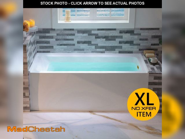 Lot 74-12689005 - WOODBRIDGE 60" Acrylic Rectangular Alcove Soaking Bathtub in White with Right Drain, Brushed Gold po...