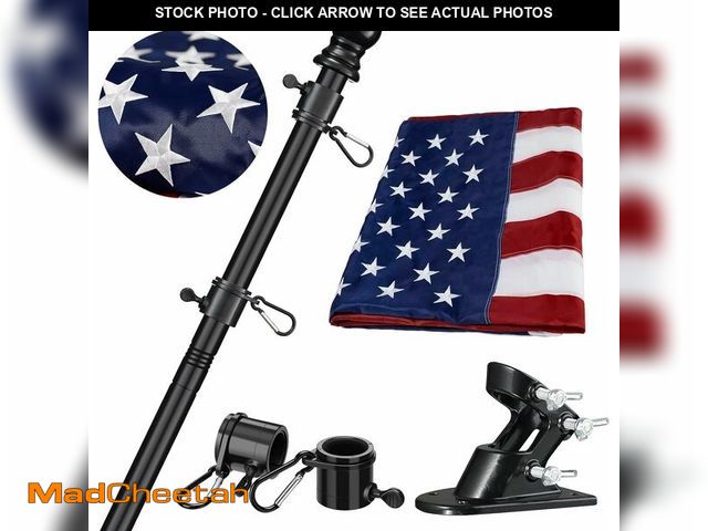 Lot 74-14144982 - Barcetine American Flag with Pole - Includes 5ft Heavy Duty Flag Pole Holder for Outside House,3x5 E...
