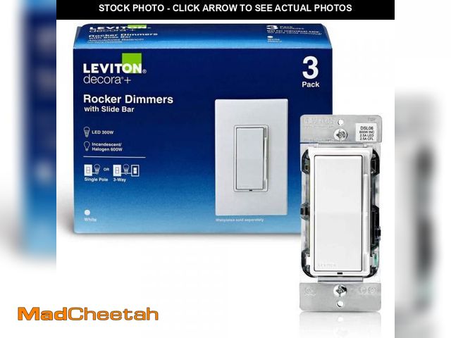 Lot 74-12412921 - Leviton Decora 600-Watt Single-Pole/3-Way Universal Rocker Slide Dimmer, White (3-Pack) DSL06-3PW - ...