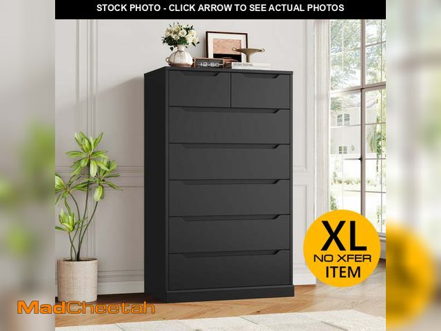 Lot 74-14603944 - Homfa 7 Drawer Black Dresser, 51.3"H Wood Storage Cabinet with Upgraded Stable Base, Vertical Chest ...
