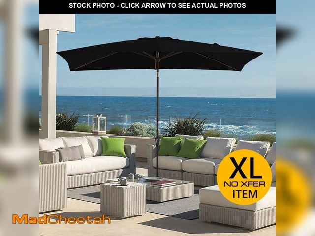 Lot 74-14261323 - FUNDAZE 8' x 10' Rectangular Patio Umbrella w/ Crank, 8 Sturdy Ribs, Outdoor Shade for Chair Table D...
