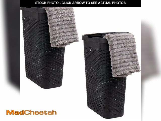 Lot 74-12827998 - Mind Reader Slim Laundry Hamper with Lid, 40L Clothes Basket, Premium Wicker Design, Plastic, Set of...