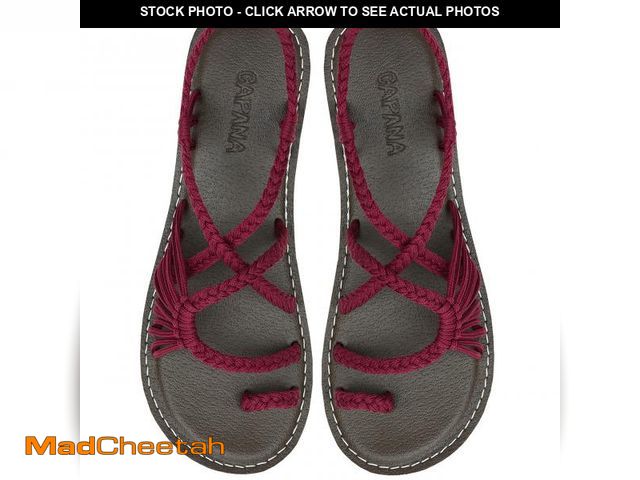 Lot 74-12304628 - Capana Boho Straw Sandals - Women's Walking &amp; Beach Sandals in Burgundy, 6 UK - UNUSED