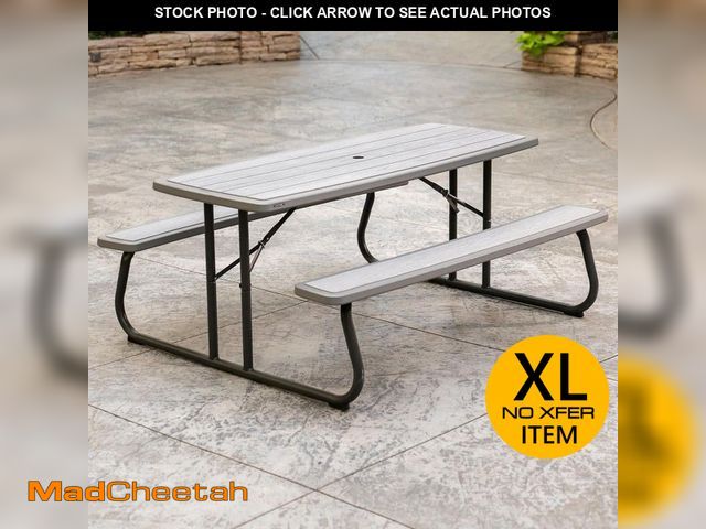 Lot 74-14344113 - Lifetime 72 in. Bronze Sand Rectangle Steel Frame Picnic Table in Storm Dust Rough Cut Color, Foldin...