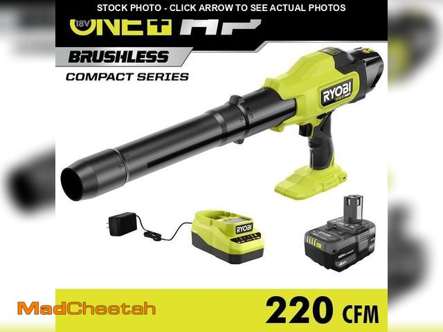 Lot 74-12746220 - RYOBI ONE+ HP 18V Brushless Cordless 220 CFM 140 MPH Compact Leaf Blower with 4.0 Ah Battery &amp; C...