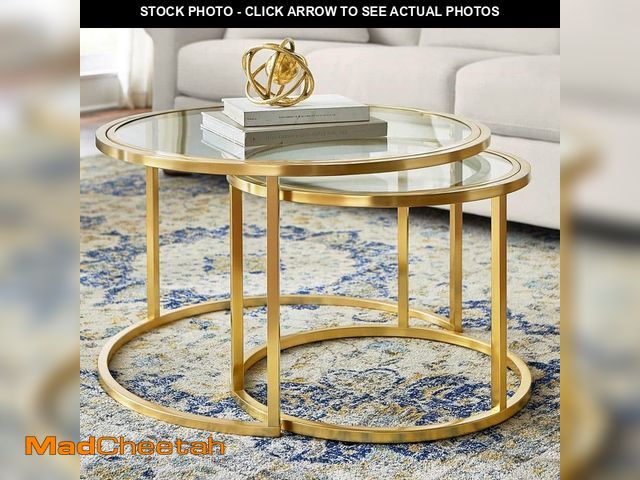 Lot 74-13610924 - Home Decorators Collection Cheval 2-Piece 30 in. Gold/Glass Medium Round Glass Coffee Table Set with...