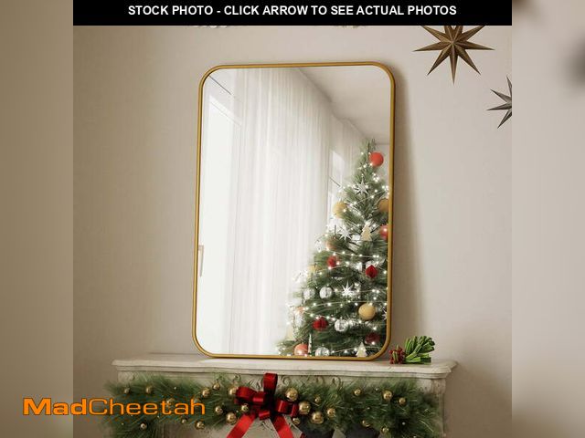 Lot 74-12890073 - BEAUTYPEAK 24"x36" Wall Mirror Rounded Corners Hanging Vanity Mirror Gold - UNUSED