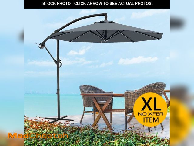 Lot 74-13071304 - (SCRATCHED) ith Cross Base, Outdoor Offset Market Umbrella with Infinite Tilt and Crank Lift, Outsid...