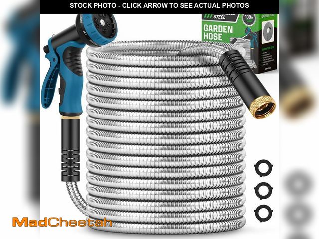 Lot 74-14205857 - Advinski Garden Hose 100FT, Water Hose with 10 Function Nozzle, Garden Hose Metal with Leak-proof Co...