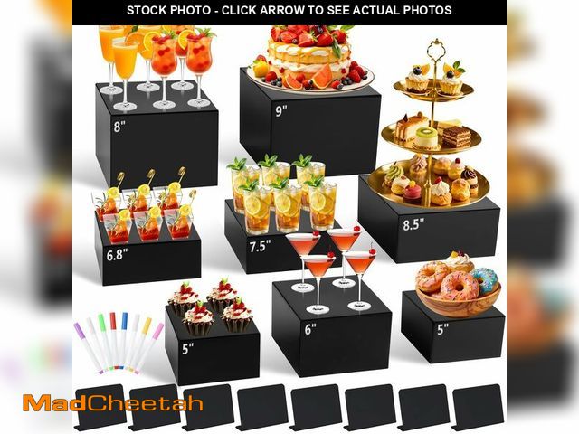 Lot 74-14422826 - 8Pcs Black Acrylic Buffet Risers with Mini Sign and Marker, Food Display Risers for Party Catering D...