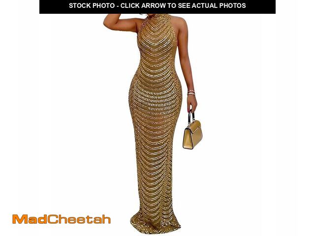 Lot 74-14270403 - Nagfar Women Rhinestone Birthday Party Sleeveless Dresses Sexy Club Night Out Maxi Dress Clubwear(S5...