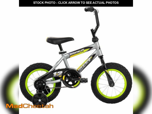 Lot 74-14354892 - Huffy 12" Rock It Kids' Bike, Fits Riders 37" - 42", Gray/Green, Youth, Boys - UNUSED