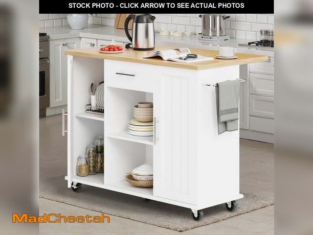 Lot 74-12803793 - Walsunny Kitchen Islands Carts with Drop Leaf Table 1 Drawer 5 Wheels 2 Magnetic Doors Rolling Stora...