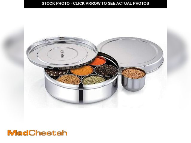 Lot 74-12442623 - Stainless Steel Round Spices Box Kitchen Masala Dabba - Spice Container - Masala Dabba - 7 Compartme...