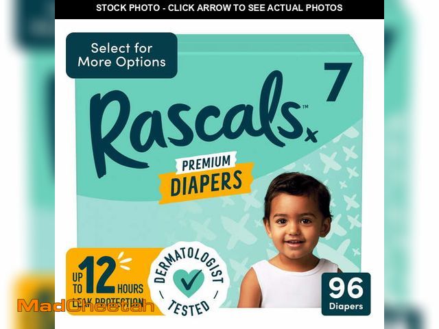 Lot 74-12678595 - Rascals Premium Absorbent Baby Diapers Size 7, 96 Count - UNUSED