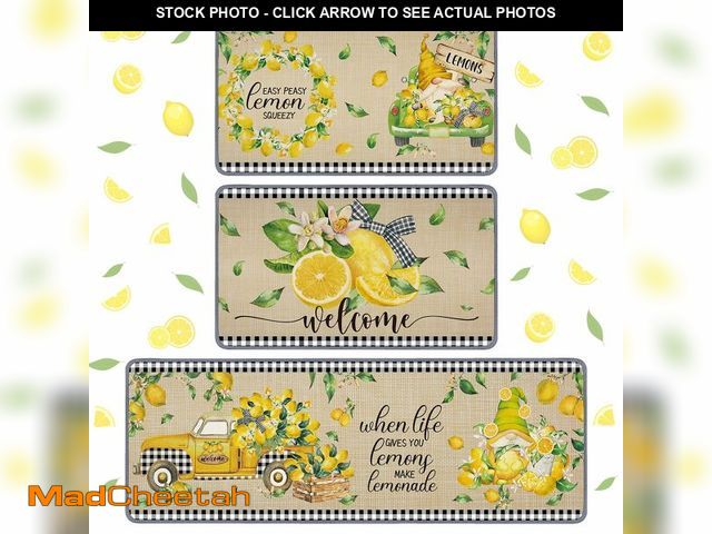 Lot 74-13720500 - Timgle 3 Pcs Lemon Kitchen Rugs Gnomes Rug Retro Style Non Slip Kitchen Print Standing Mat Washable ...