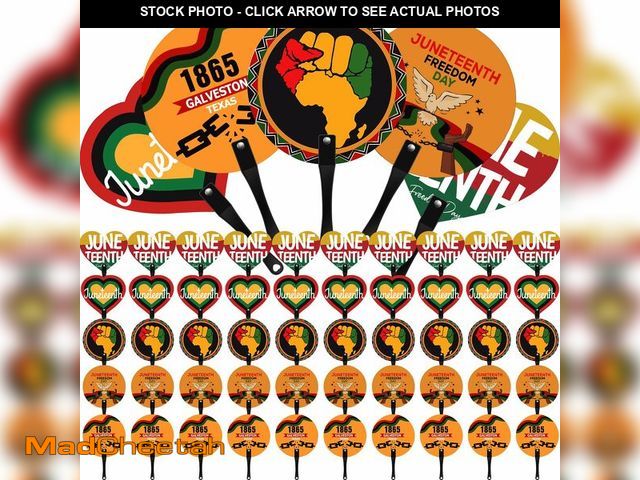 Lot 74-14061091 - Kathfly 50 Pcs Juneteenth Hand Fans Bulk - 6.7" Plastic Paddle Fans, African American 1865 Freedom D...