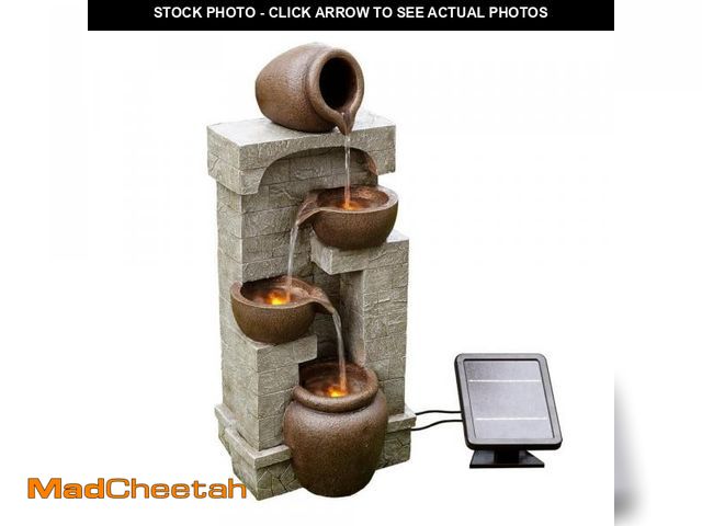 Lot 74-12410601 - Teamson Home 28.5 in. Gray Solar Powered Stone-Look Tiered Wall Fountain with Bowls and Pots - UNUSE...