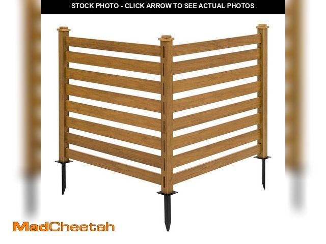 Lot 74-14074261 - LUE BONA 38''W x 46''H Teak Brown Outdoor No Dig Fence Poly Plastic Picket Fence Panel Decorative Ga...