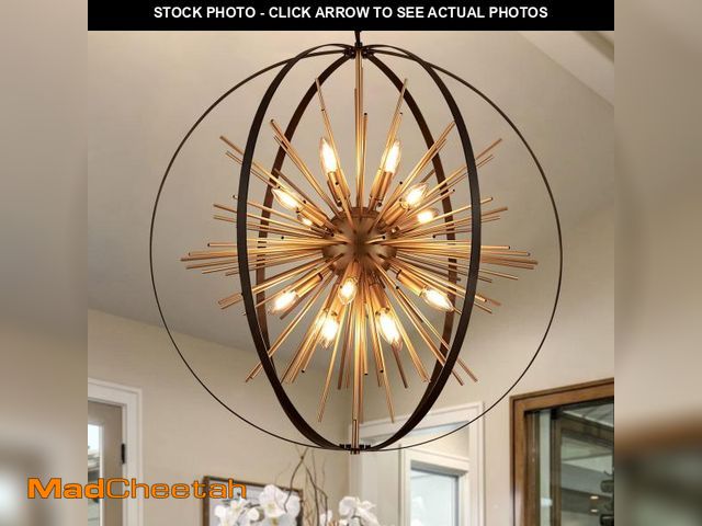 Lot 74-12154654 - TACDANDM 31.5" Black Gold 16-Light Globe Sputnik Chandelier Modern Industrial Adjustable Hanging Cei...