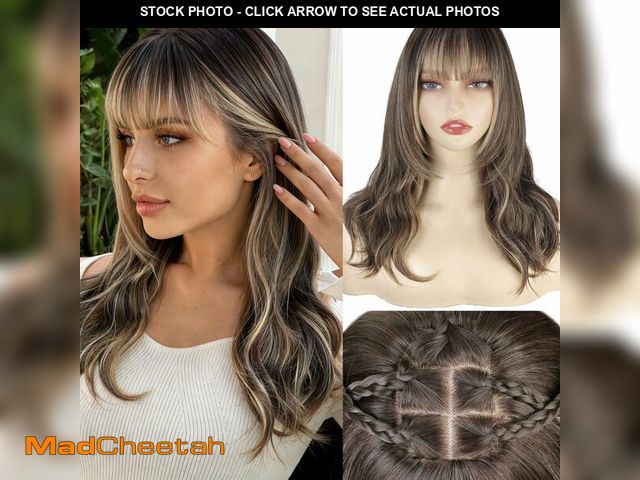 Lot 74-13541524 - Cisyia Wig with Bangs for Women 4x4 Realistic Scalp Layered Hairstyle Brown Blonde Highlight Medium ...