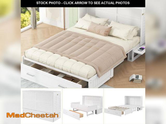 Lot 74-12132634 - AEDNX Murphy Beds Queen Size with Charging Station, Cabinet Murphy Bed with Under Bed Storage Drawer...