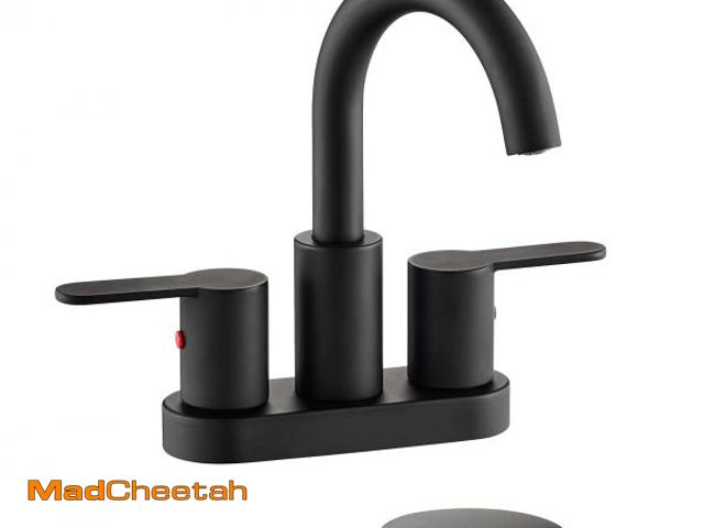 Lot 74-11557688 - TimeArrow Matte Black Two Handle Centerset Bathroom Sink Faucet with Pop up Drain, High Arc Modern 4...
