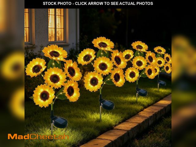 Lot 74-14266421 - Dolunvo Solar Garden Lights Outdoor, 4 Pack Solar Sunflower Lights with 24 Sunflower, Waterproof Lon...