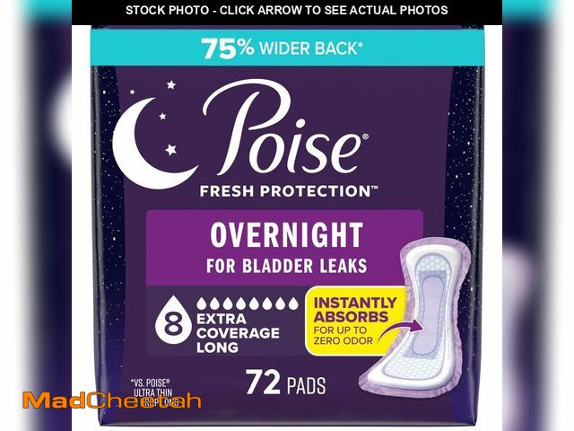 Lot 74-12976627 - Poise Overnight Incontinence &amp; Postpartum Pads for Bladder Leaks, 8 Drop Extra Coverage, 72 Coun...