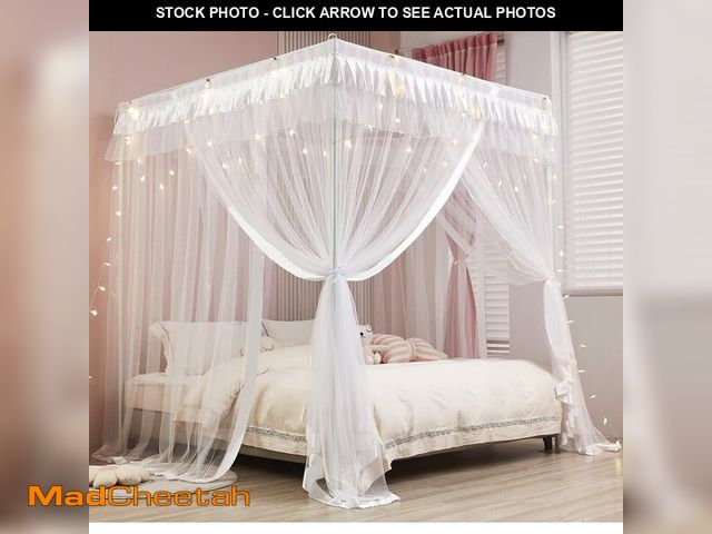 Lot 74-14478444 - Mengersi Princess 4 Corners Post Bed Curtain Canopy Mosquito Netting (White, Twin) - UNUSED