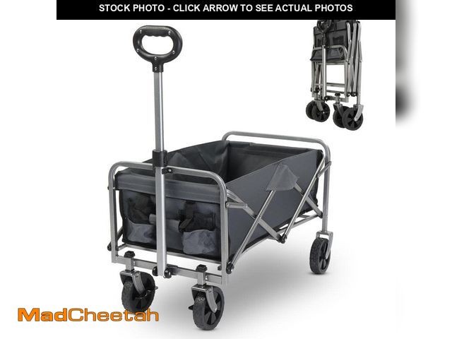 Lot 74-12920477 - Karl home Metal 4-Wheeled Outdoor Garden Cart Collapsible Folding Wagon in Gray - UNUSED