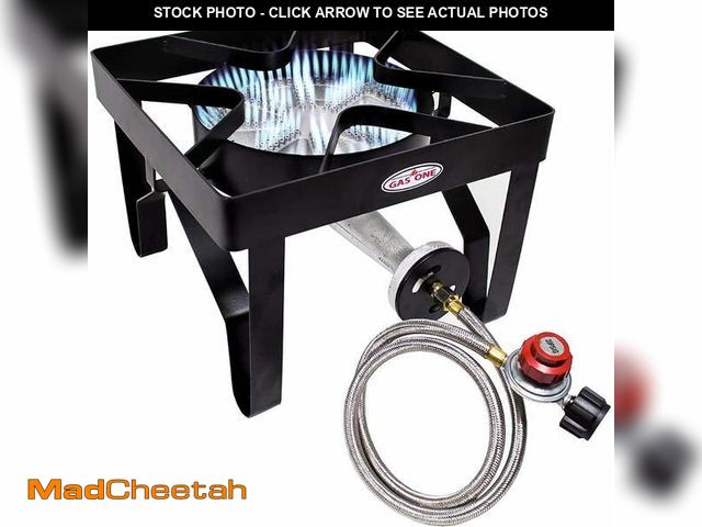 Lot 74-14286395 - GasOne Propane Single Gas Burner 200,000BTU Heavy Duty - 0-20 PSI Adjustable Regulator and Hose Camp...