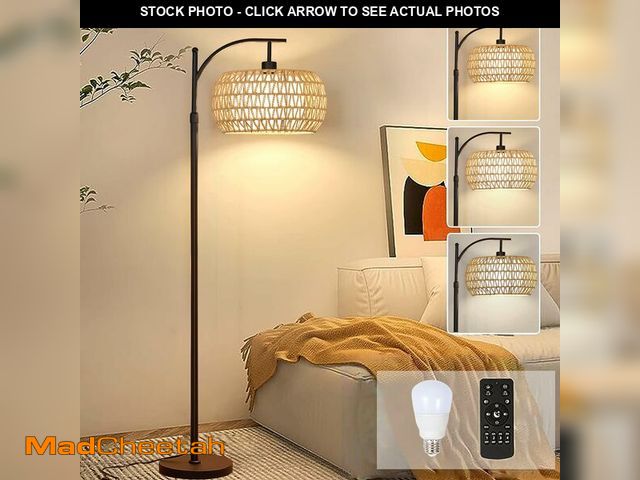 Lot 74-14331173 - Arc Floor Lamps for Living Room Rattan Boho Floor Lamp with Remote Control,Dimmable LED Floor Lamp W...
