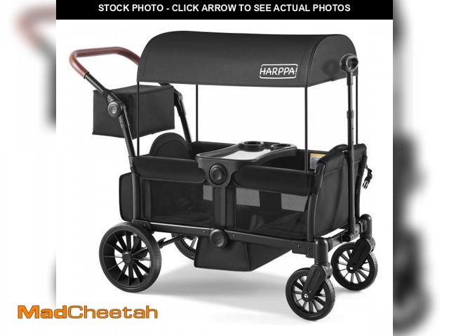 Lot 74-12376225 - HARPPA Foldable Wagon Stroller for 2 Toddlers with Pull &amp; Push Handle, Canopy, 32.9lbs, Black - ...