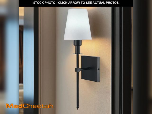 Lot 74-14359372 - Monteaux Lighting 6 in. Black LED Rechargeable Battery Operated Wall Sconce with Fabric Shade, Remot...