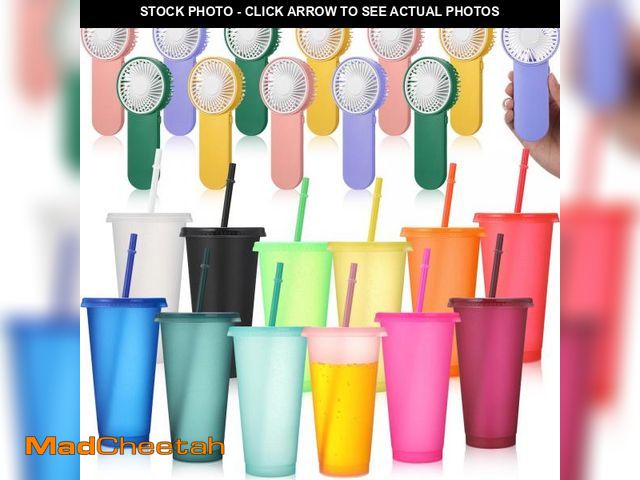 Lot 74-12162625 - Tuanse 24 Pack Mini Handheld Fan and Glitter Tumbler Set Small Portable Fan Battery Powered and 24 o...