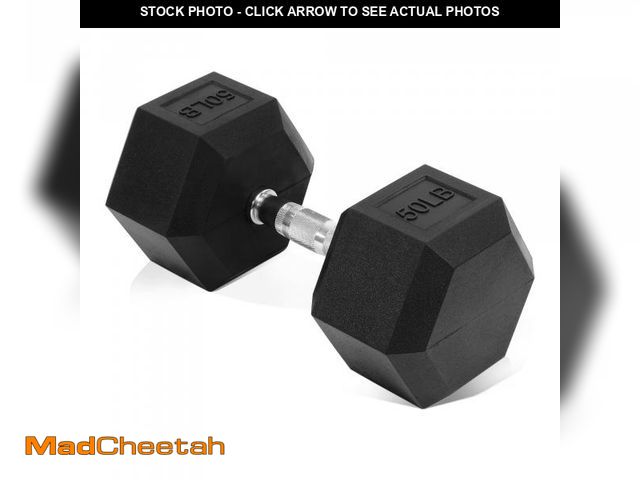 Lot 74-12147569 - Fitvids Hex Dumbbells Rubber Coated Hand Weights for Exercises and Fitness, 50 LB Single - UNUSED