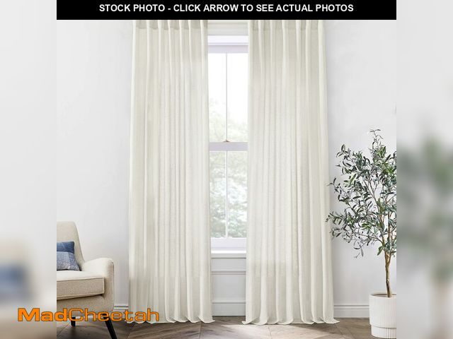 Lot 74-12444592 - XTMYI 96 Inches Long Modern Farmhouse Linen Curtains for Living Room,Hang Pin Hooks Back Tab Sheer P...